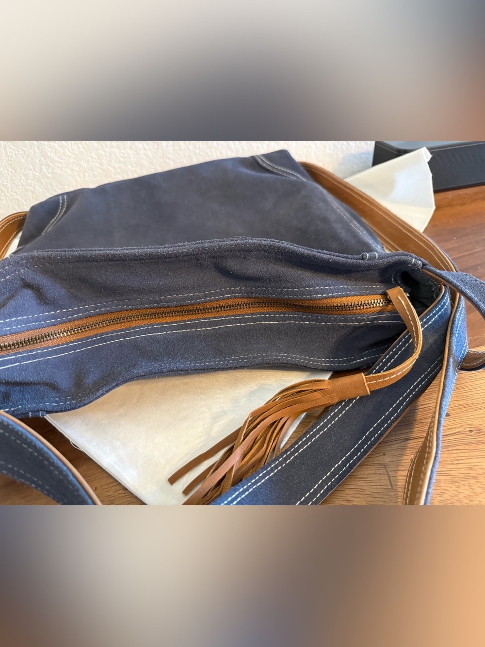 Mandrn Ezra Denim Suede Zip Tote or Backpack Used Once - Picture 5 of 13